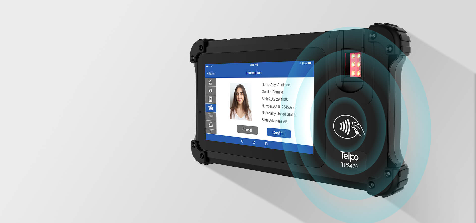 Handheld biometric tablet with NFC terminal